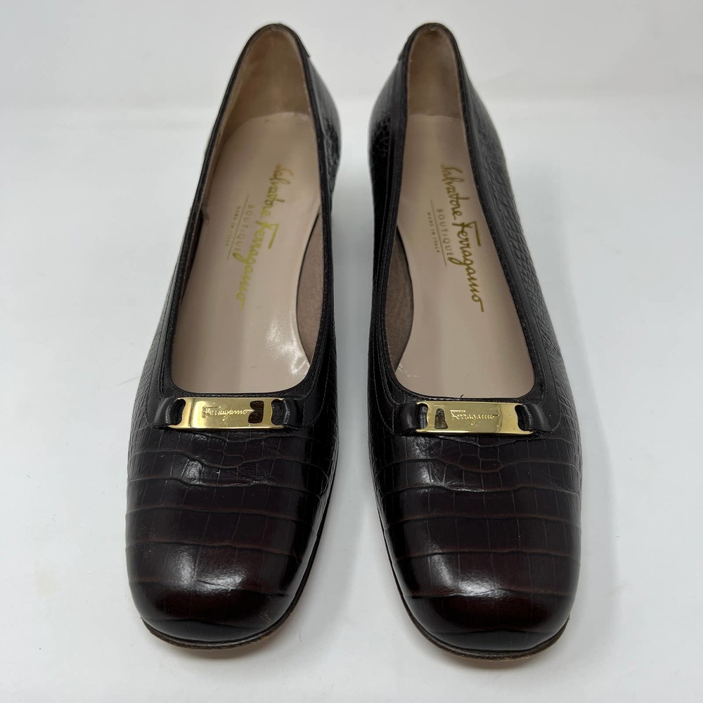 Salvatore Ferregamo Reptile Block Heel Pumps - 8.5
